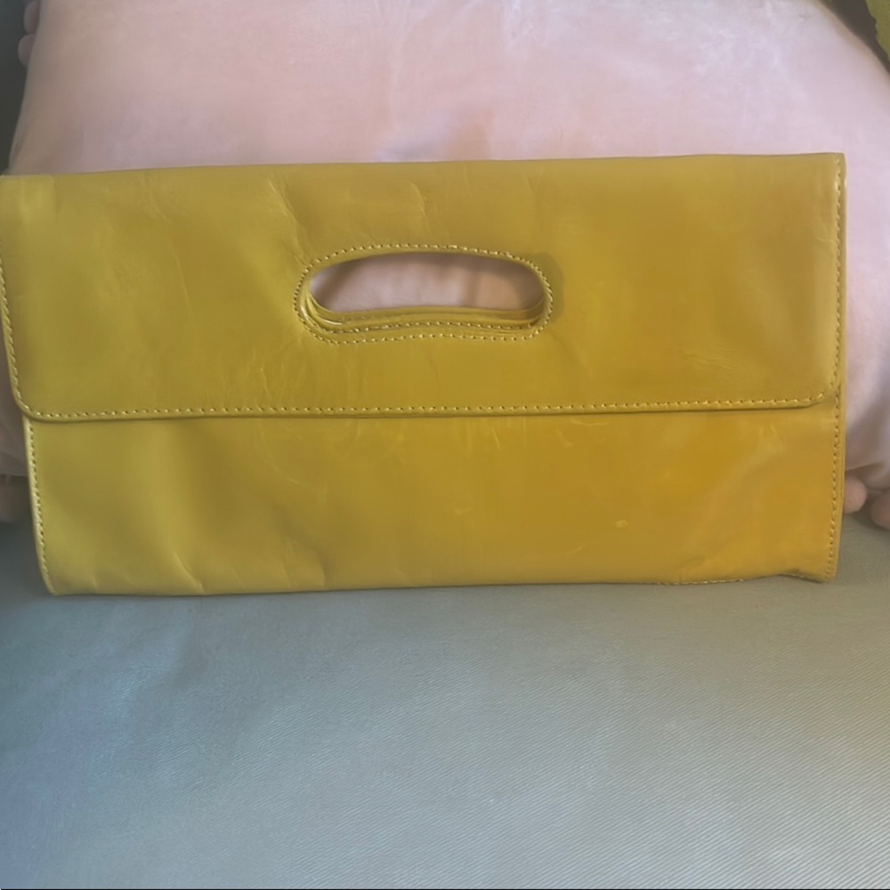 HOBO Yellow Leather Wristlet Clutch with Oval Handle